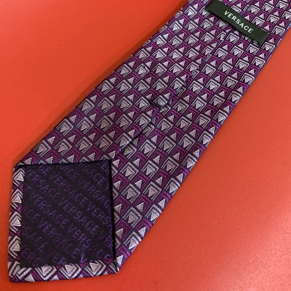 Versace Purple Art Deco Design Silk Tie